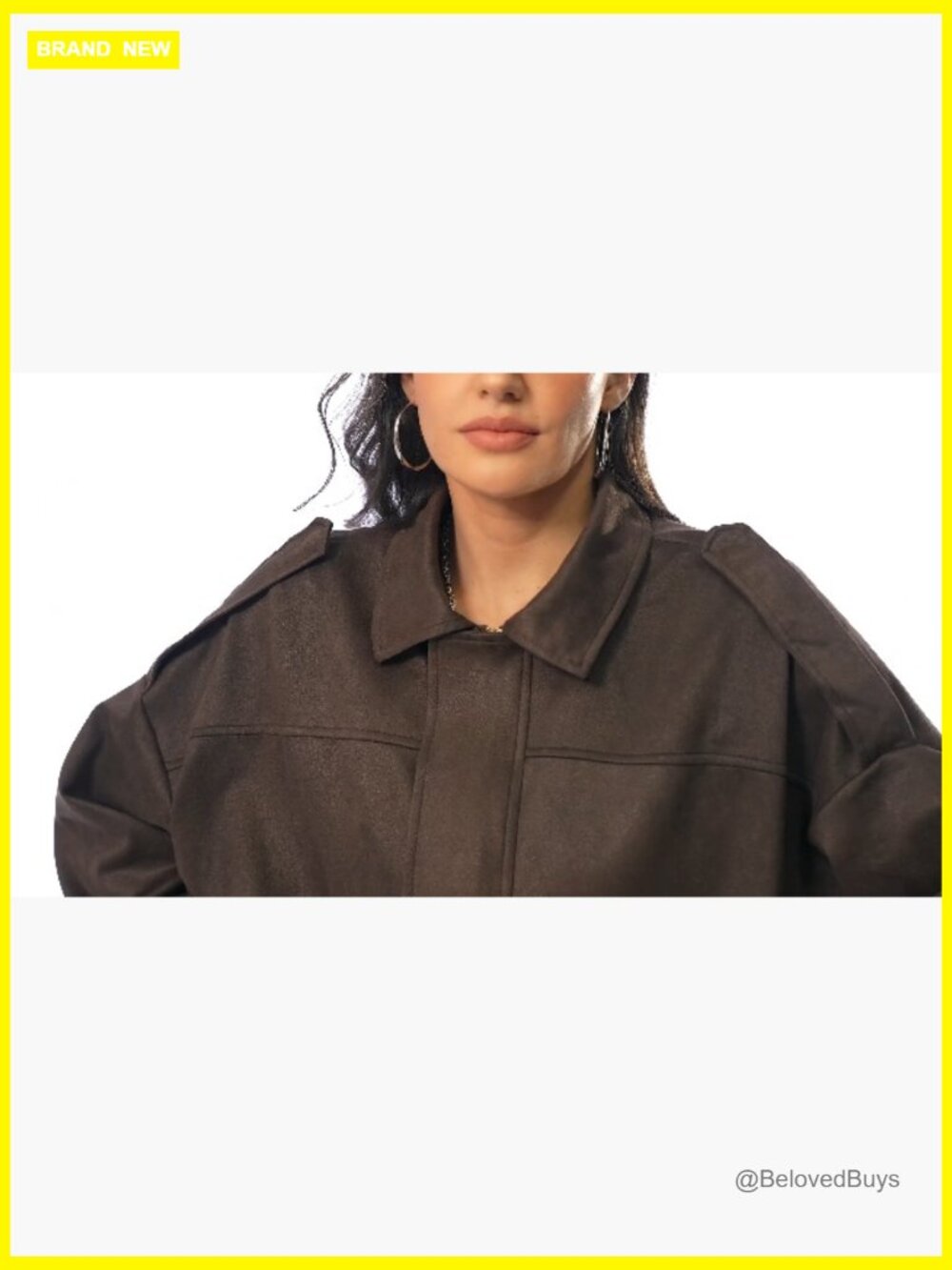Faux Suede Bomber Jacket Zipper Pilot Coat Oversized Long Sleeves Y2K - Picture 6 of 7